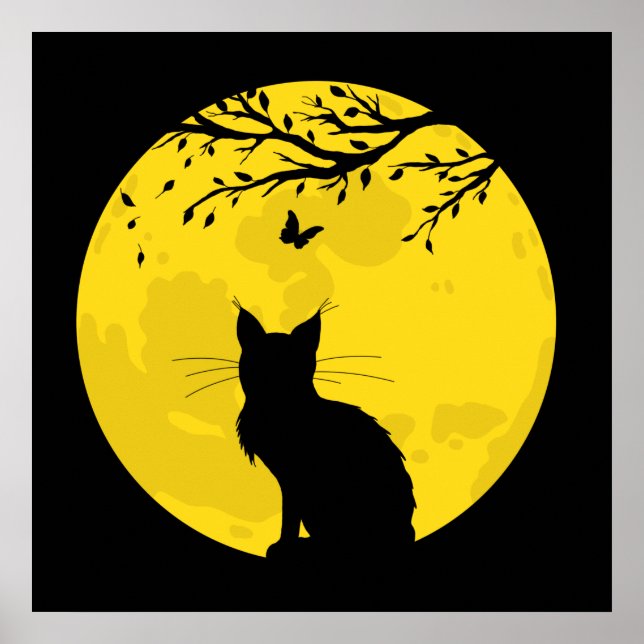 Affiche Chat noir Lune jaune (Devant)