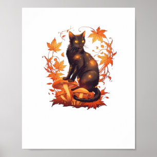 Affiche Chat noir magique en Forêt d'automne - Fal céleste