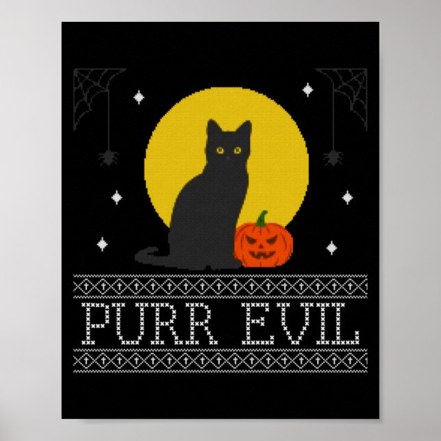 Affiche Chat noir maléfique _ Drôle Mignon Halloween Effra (Devant)