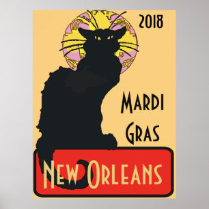 Affiche Chat noir, Mardi Gras, modifier le texte