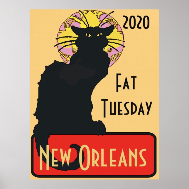 Affiche Chat noir, Mardi gras, modifier le texte (Devant)