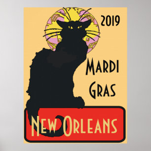 Affiche Chat noir, Mardi Gras, modifier le texte