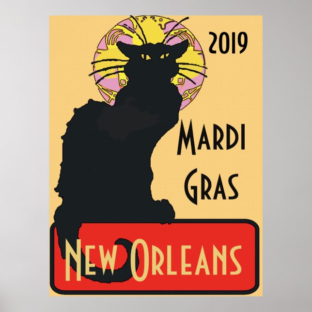 Affiche Chat noir, Mardi Gras, modifier le texte (Devant)