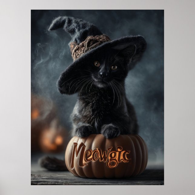 Affiche Chat noir "méowgic" éffrayant dans un Casquette so (Devant)