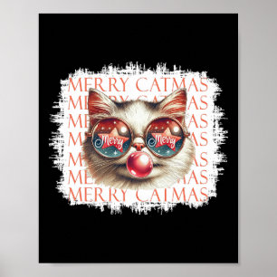 Affiche Chat noir mignon drôle Meowny Noël Lumière Noël Ho
