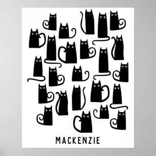 Affiche Chat noir mignon personnalisé