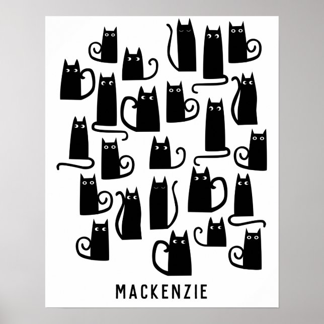Affiche Chat noir mignon personnalisé (Devant)