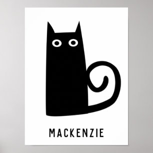 Affiche Chat noir mignon personnalisé