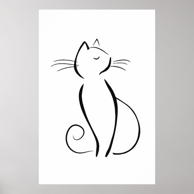 Affiche Chat noir minimaliste sur blanc (Devant)
