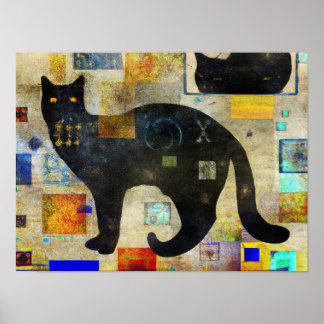 Affiche Chat noir multimédia mixte