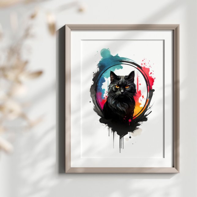Affiche Chat noir mystique aquarelle (Créateur téléchargé)