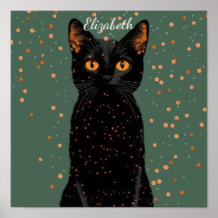 Affiche Chat noir mystique avec yeux orange et Parties sci
