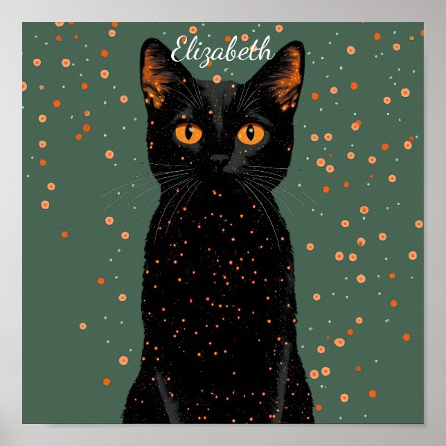 Affiche Chat noir mystique avec yeux orange et Parties sci (Devant)
