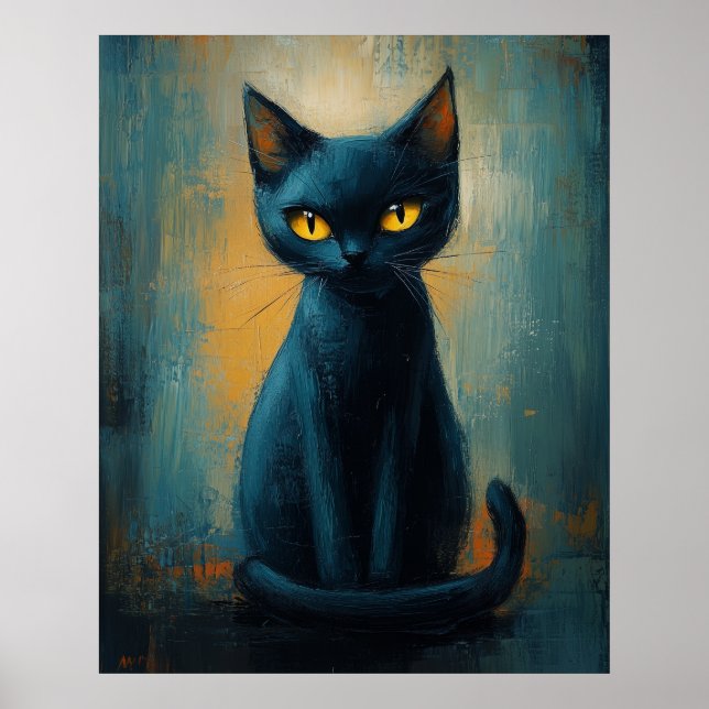 Affiche Chat noir mystique dans des ombres sarcelles (Devant)