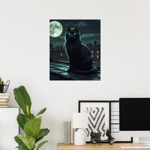 Affiche Chat noir mystique sous Pleine lune