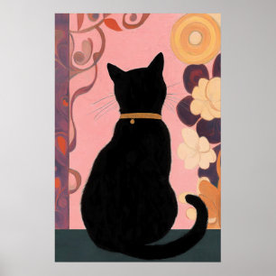 Affiche Chat noir mystique sur Arrière - plan Abstrait ros