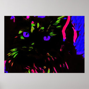 Affiche Chat noir néon avec yeux brillants