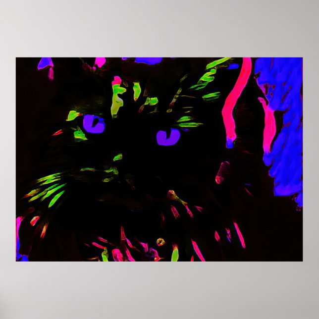 Affiche Chat noir néon avec yeux brillants (Devant)