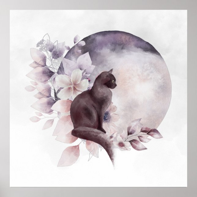 Affiche Chat noir par une Pleine lune magique (Devant)