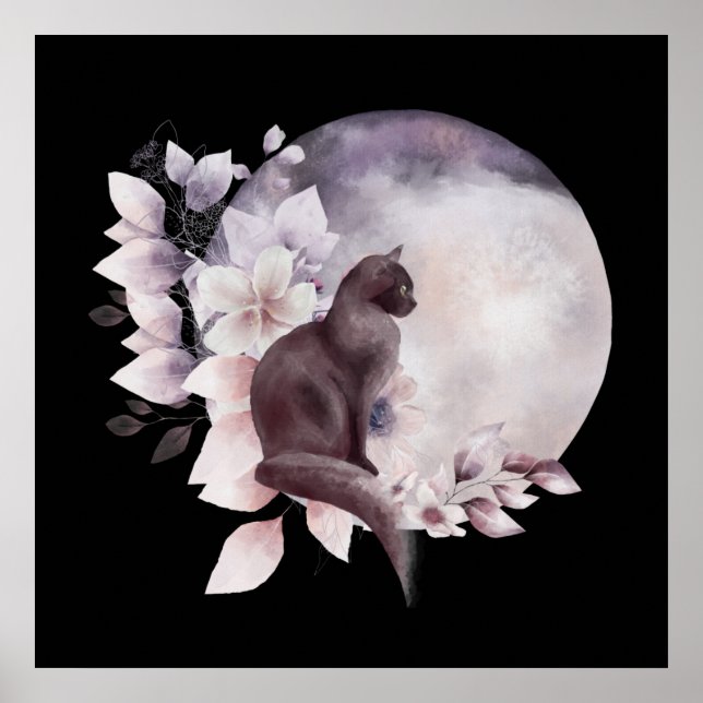 Affiche Chat noir par une Pleine lune magique (Devant)