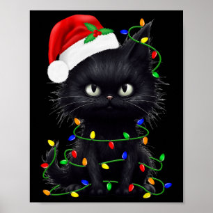 Affiche Chat noir Père Noël Famille de Noël Correspondant