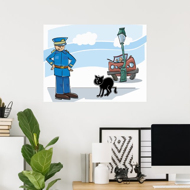 Affiche Chat noir porte-malheur Policier et Accident (Créateur téléchargé)