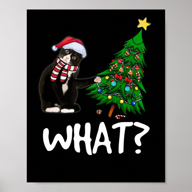 Affiche Chat Noir Poussant Arbre De Noël Sur Chat Ce (Devant)
