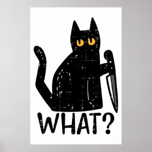 Affiche Chat Noir Quel Couteau Drôle animal meurtrier d'Ha