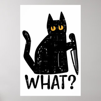 Affiche Chat Noir Quel Couteau Drôle animal meurtrier d'Ha