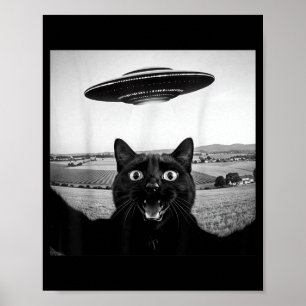 Affiche Chat Noir Selfie Ufo Alien Cadeaux Drôles Pour Hom