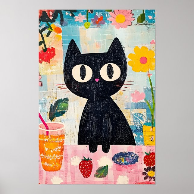 Affiche Chat noir simple drôle mignon  (Devant)