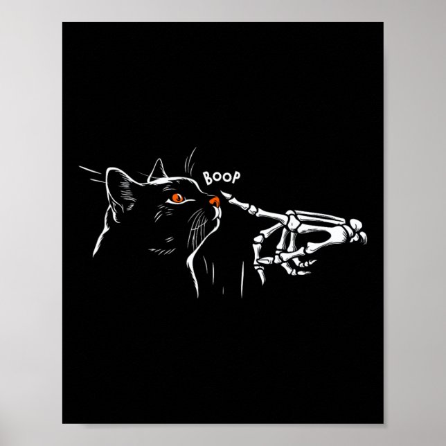 Affiche Chat noir Squelette Halloween Poêle Femme G (Devant)