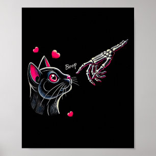 Affiche Chat noir squelette main Boop Saint Valentin anima
