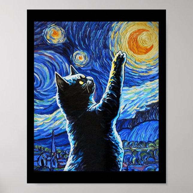 Affiche Chat noir Starry Nuit Vincent Van Gogh Halloween (Devant)