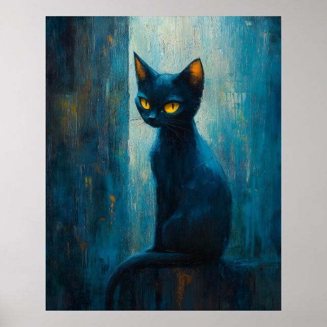 Affiche Chat noir stylisé dans une touche lunatique (Devant)
