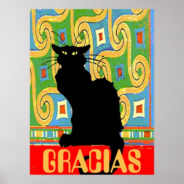 Affiche Chat noir sur fond d'écran abstrait, modifier le t (Devant)