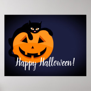 Affiche Chat noir sur la lune Halloween