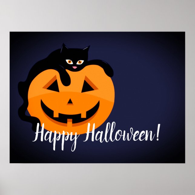 Affiche Chat noir sur la lune Halloween (Devant)