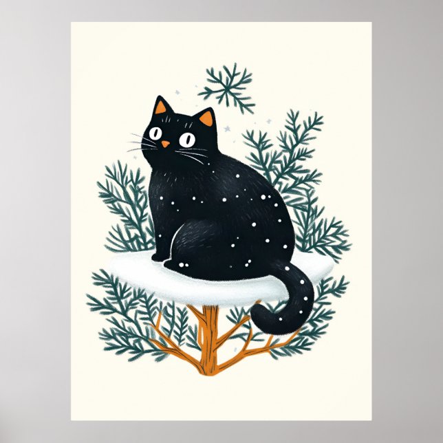 Affiche Chat noir sur le sapin de Noël (Devant)