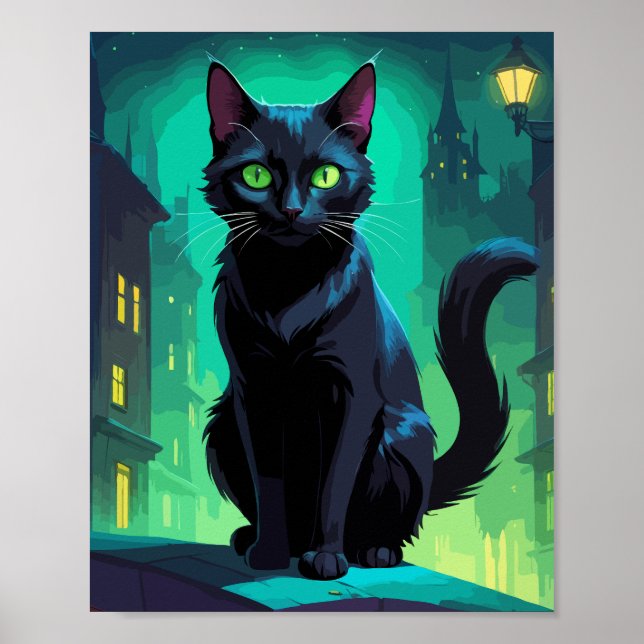 Affiche Chat noir sur le toit (Devant)