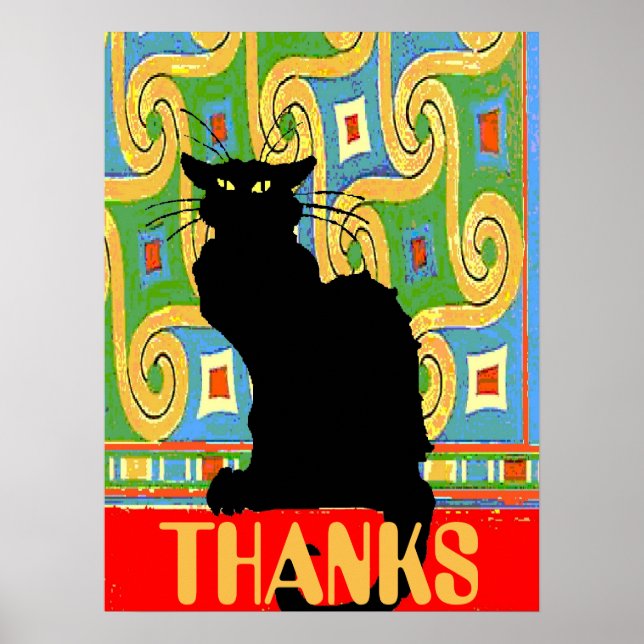 Affiche Chat noir sur papier peint Abstrait, modifier le t (Devant)