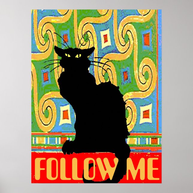Affiche Chat noir sur papier peint Abstrait, modifier le t (Devant)