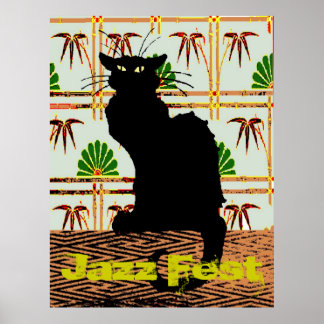 Affiche Chat noir sur papier peint japonais, Jazz Fest