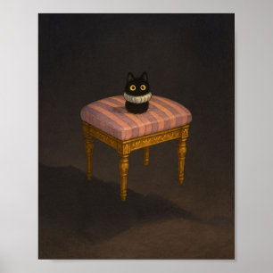 Affiche Chat noir sur Tabouret rose imprimé