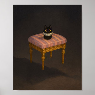 Affiche Chat noir sur Tabouret rose imprimé