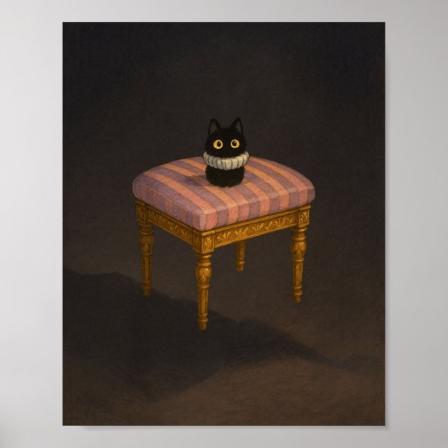 Affiche Chat noir sur Tabouret rose imprimé (Devant)