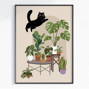 Affiche Chat Noir Vilain & Jungle Monstera
