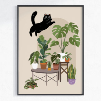 Affiche Chat Noir Vilain & Jungle Monstera