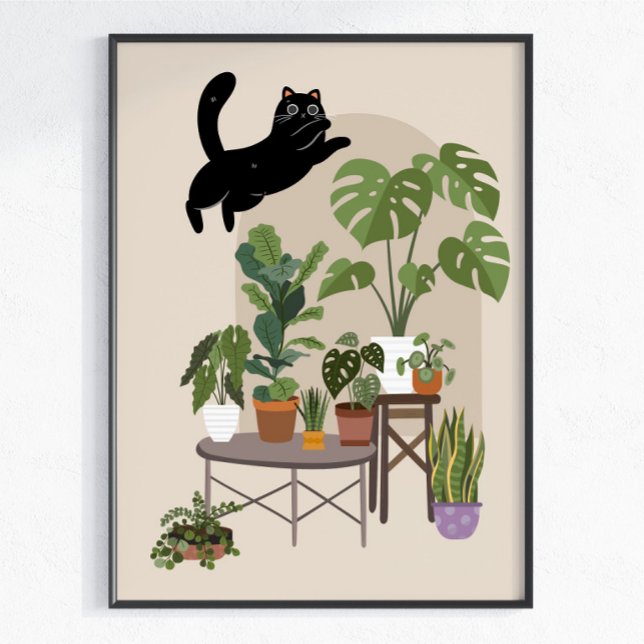Affiche Chat Noir Vilain & Jungle Monstera (Créateur téléchargé)