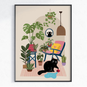 Affiche Chat Noir Vilain Mignon Drôle Amateur de Chats Jou